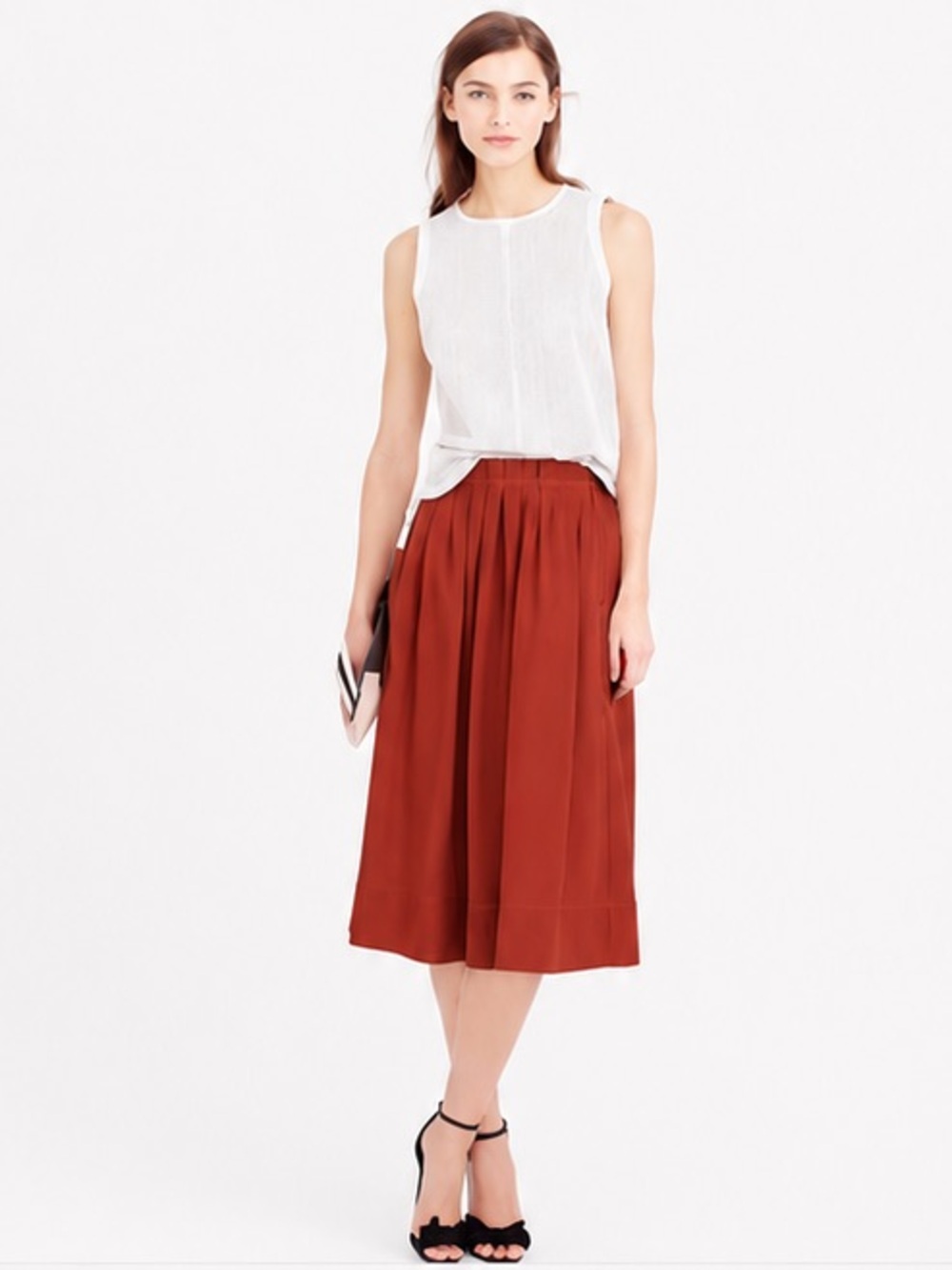 J.Crew Women’s Rust Burnt Orange Pleated A-Line Midi Skirt Size 4